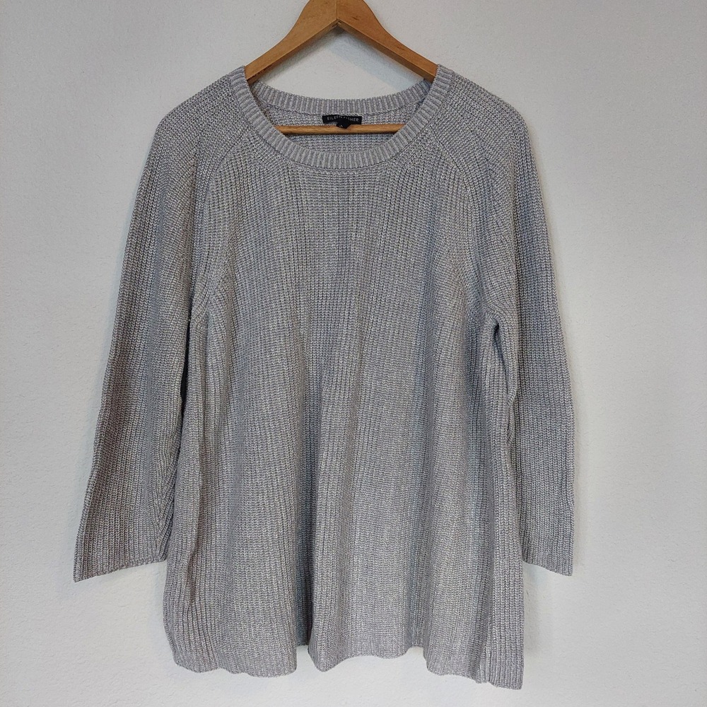 Eileen Fisher Grey Organic Cotton Tencel Knit Crew Neck‎ Sweater Size Large